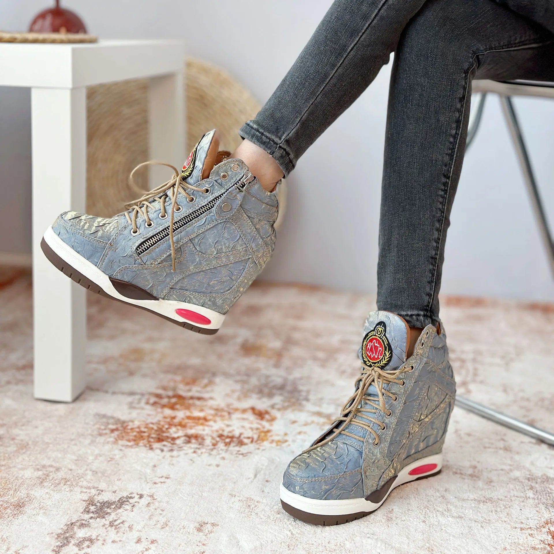 Womens Sneakers Shoes 2025 Fashion Platform Designer Thick Sole Casual Hoof Heels TPR Autumn Round Toe Solid High Increased Inte