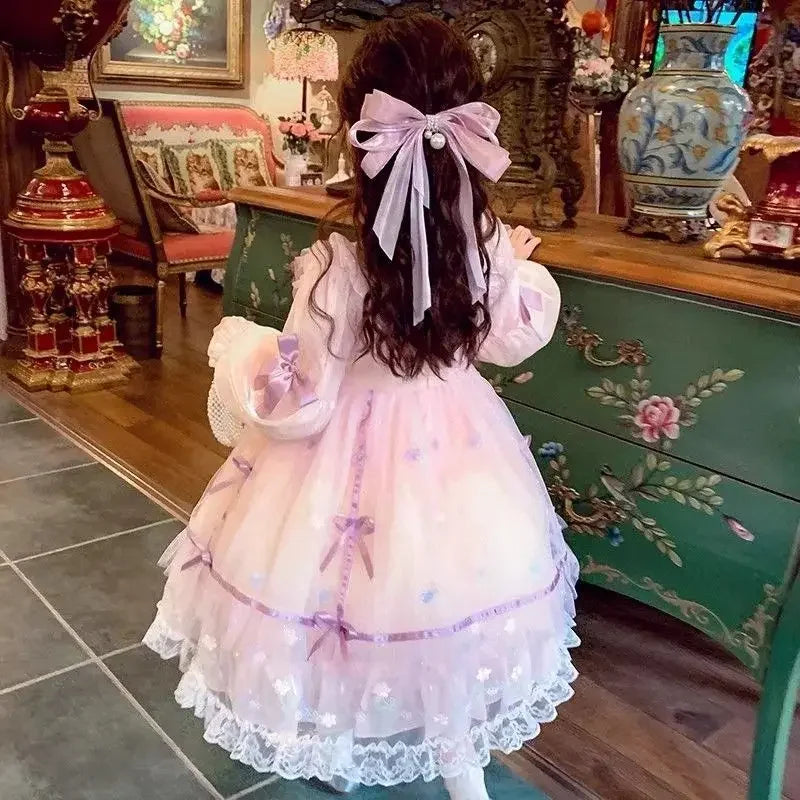 Girls Casual Dresses Princess Dress with Bow Mesh Puffed Sleeve Girls Clothes Wedding Princess Dress for Girls