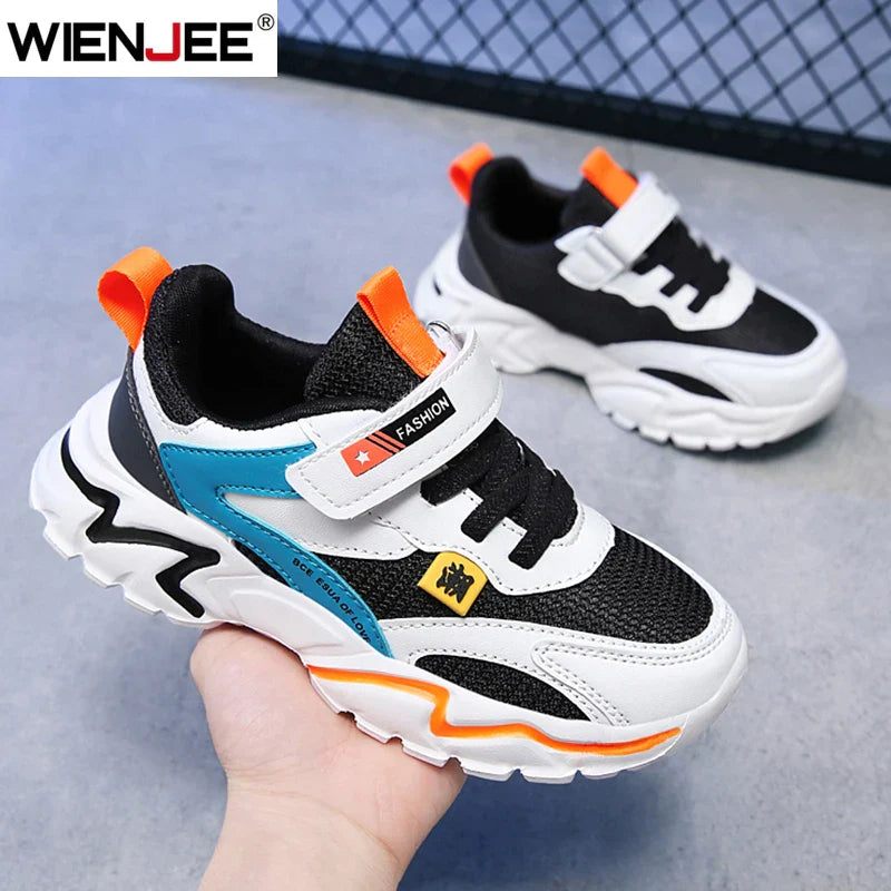 Kid Sneakers Sport Shoes for Boys Fashion Leather Children Breathable Mesh Comfort Shoes Casual Walking Outdoor Running Shoes
