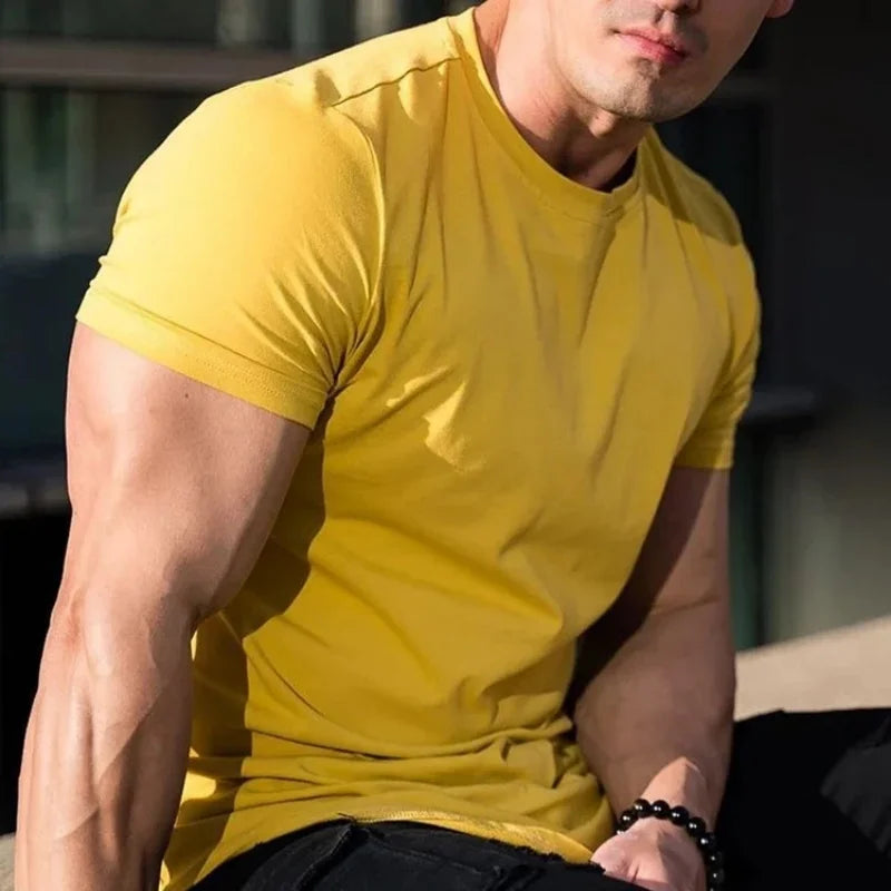 Muscle Fitness T-shirt Summer Men's T-shirts Workout short sleeve Tees Running cotton t-shirts Men Gym Sport Training Tops