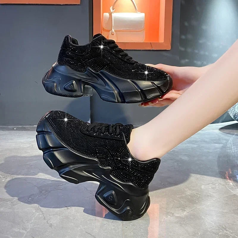 Shoes for Women 2024 New Shiny Rhinestone Women's Sneakers Shoes Autumn Korean Fashion Thick Sole Sports Shoes Zapatos De Mujer