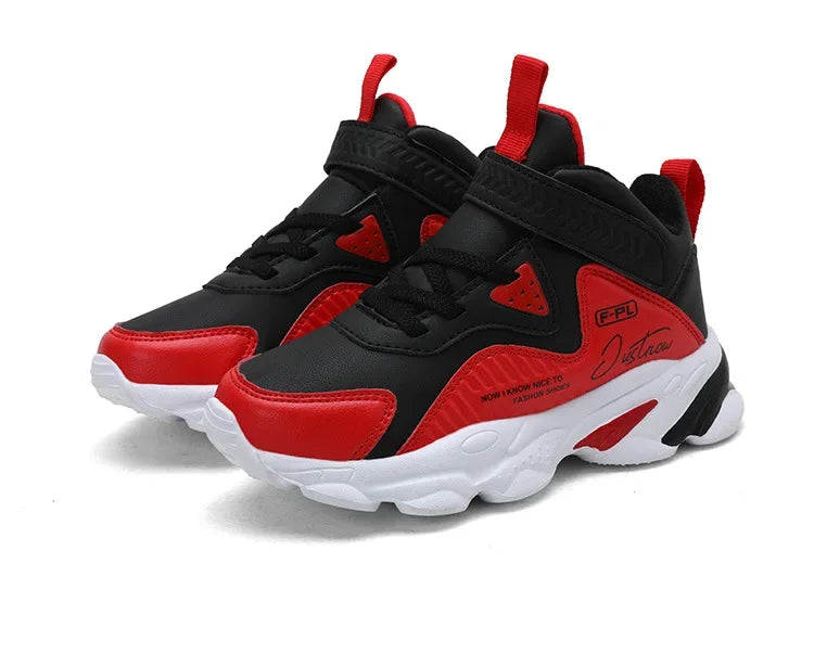 Boys Autumn Leather Sneakers Children Waterproof Wear-resistant Basketball Shoes Boys Color blocking Casual Soft soled Sneakers