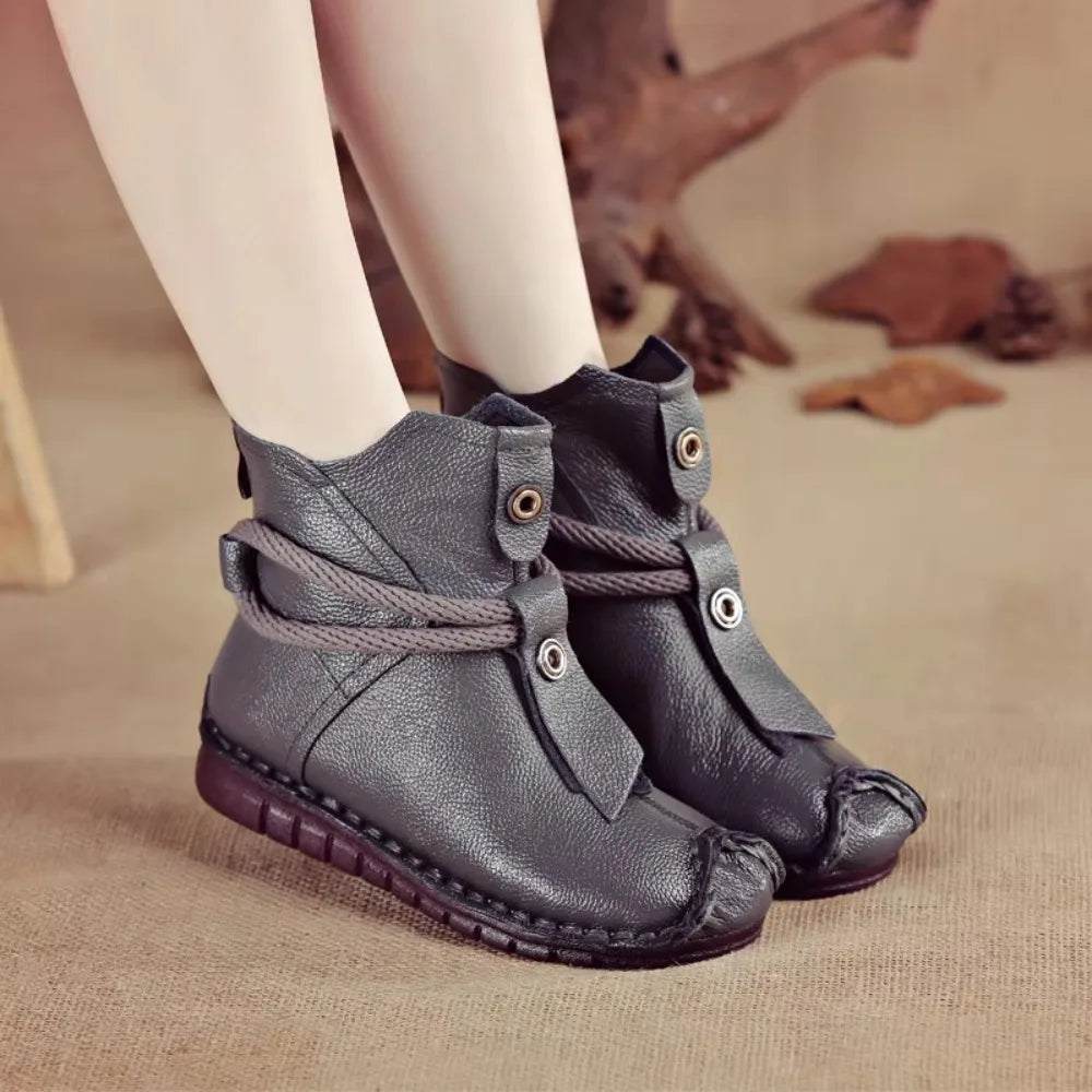 Women's Boots 2025 Autumn and Winter New Flat Soft Soled Short Boots National Style Vintage Womens Shoes Warm and Cotton Shoes