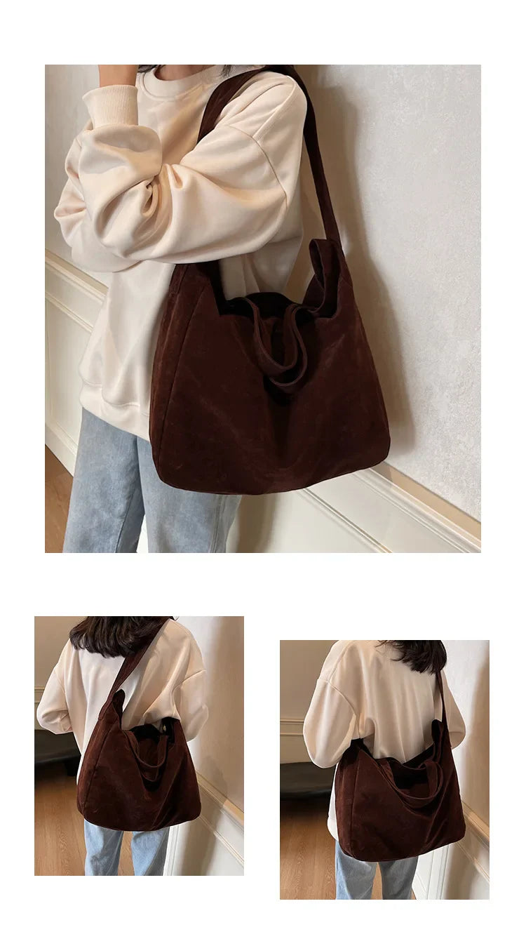 Women's Tote Bags 2025 New Fashion Suede Vintage Large Shoulder Crossbody Bag for Woman Korean Female Student Bookbag Handbags