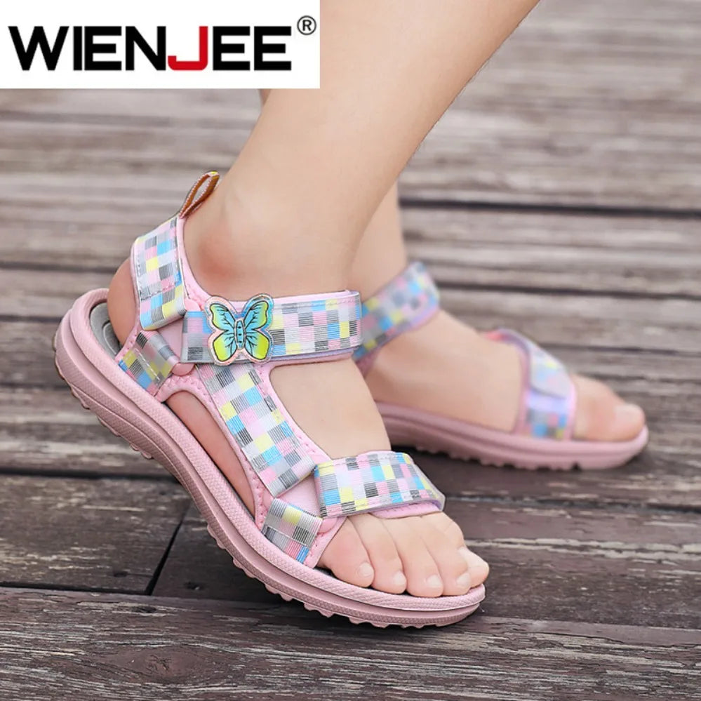 Cute Girls' Pink Soft Sole Flat Sandals Summer Breathable Kids Baby Sport Sandals Outdoor Beach Shoes Walking Size 25-38