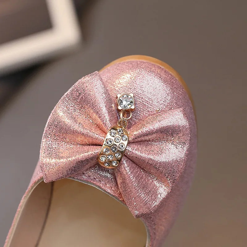 Girls Summer Versatile Rhinestone Fine Glitter Shoes Children Korean Version Bow Princess Sandals Girl Fashion Show Casual Shoes