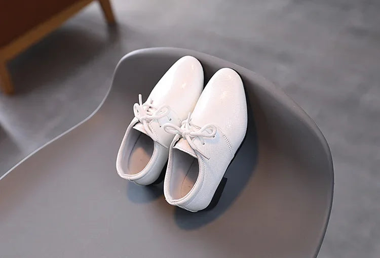 Boy Leather Shoe Black White Versatile Children's Flats for School Performance Causal Fashion Lace-up Kids Formal Uniform Shoes