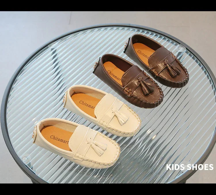 Children Moccasin Shoes Boys Flats Loafers Non-slip Tassels Cute Kids Casual Leather Shoes Soft Slip-on Pleated Solid Color 2023