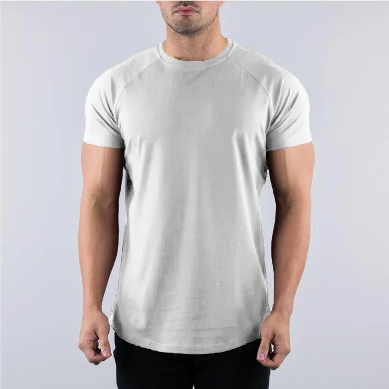 Cotton Gym T-shirt Men Summer Fitness Clothing O-Neck Short Sleeve T shirt Slim Fit Tshirt Bodybuilding Workout Tees Tops