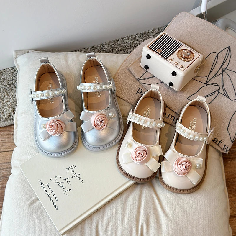 Elegant Girl's Shoes for Wedding Party Chic Flower Kids' Causal Leather Shoes Fashion Sweet Versatile Children Princess Shoes
