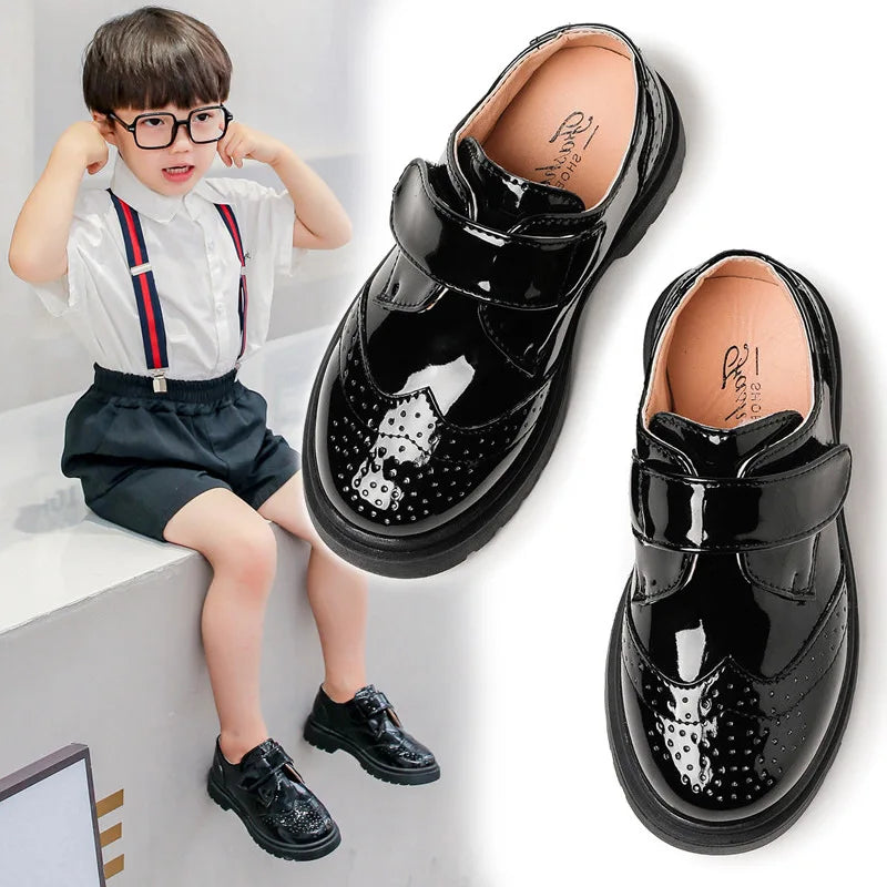 Kids Shoes For Boys Genuine Leather Shoes For Kids Wedding School Show Dress Flats Light Classic Black Children Loafer Moccasins