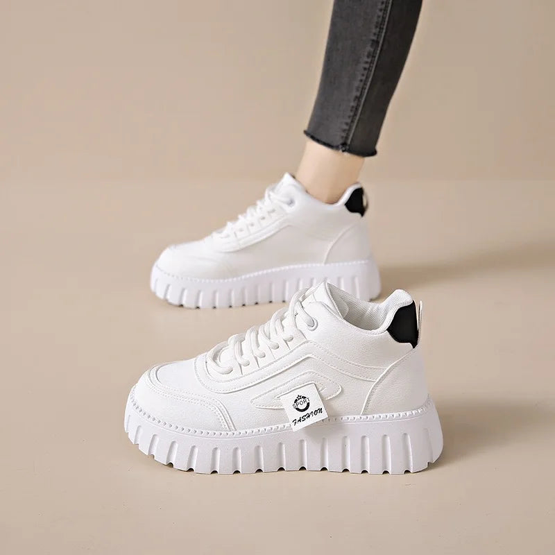 Women's Platform Sneakers Fashion High-top Casual Shoes for Women Lace Up Vulcanized Shoes Trendy Skateboard Shoes Zapatos Mujer