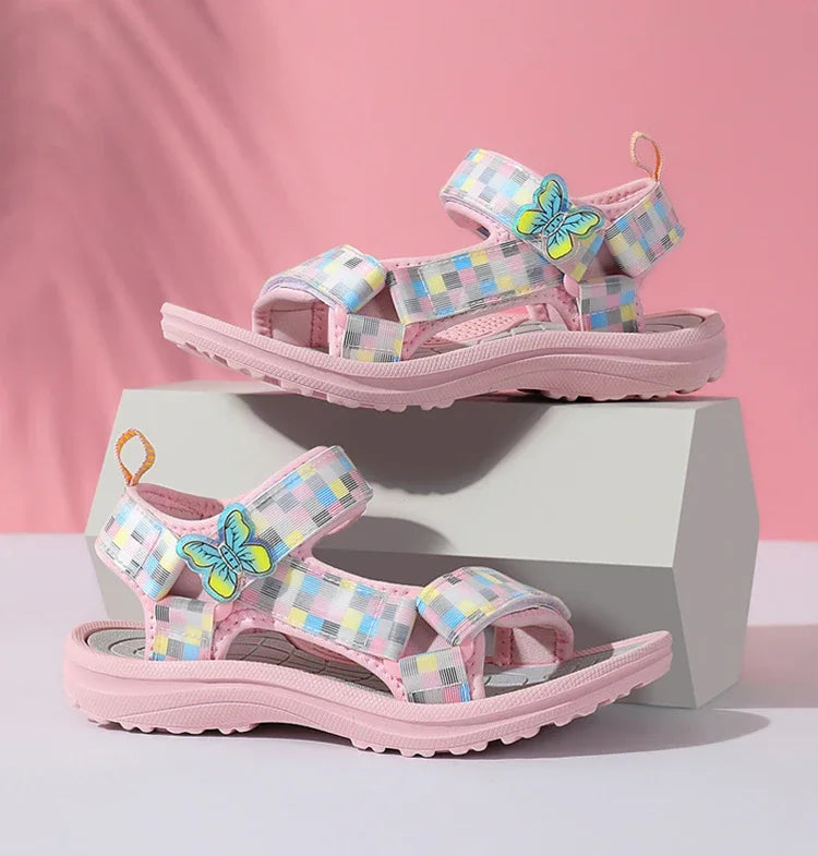 Cute Girls' Pink Soft Sole Flat Sandals Summer Breathable Kids Baby Sport Sandals Outdoor Beach Shoes Walking Size 25-38