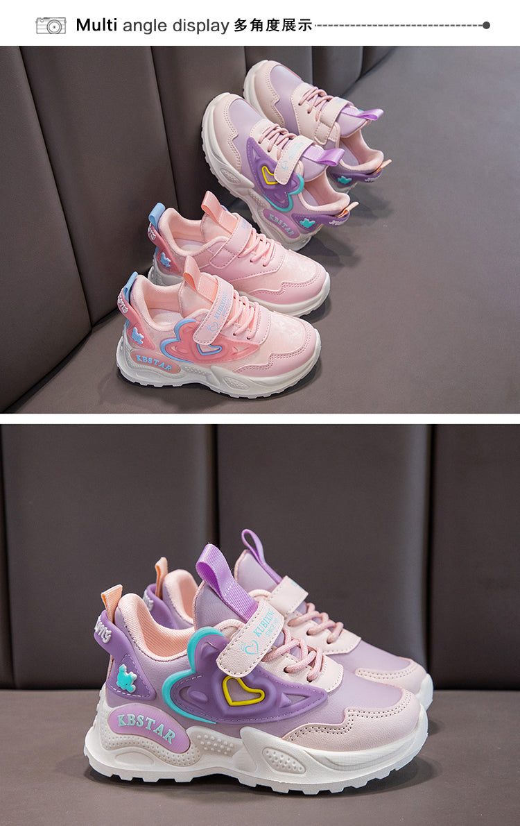 Children's Running Shoes Girls Sneakers Fashion Classic Hot Sale Kids School Casual Sports Shoes Anti-skid Pink with Love Heart