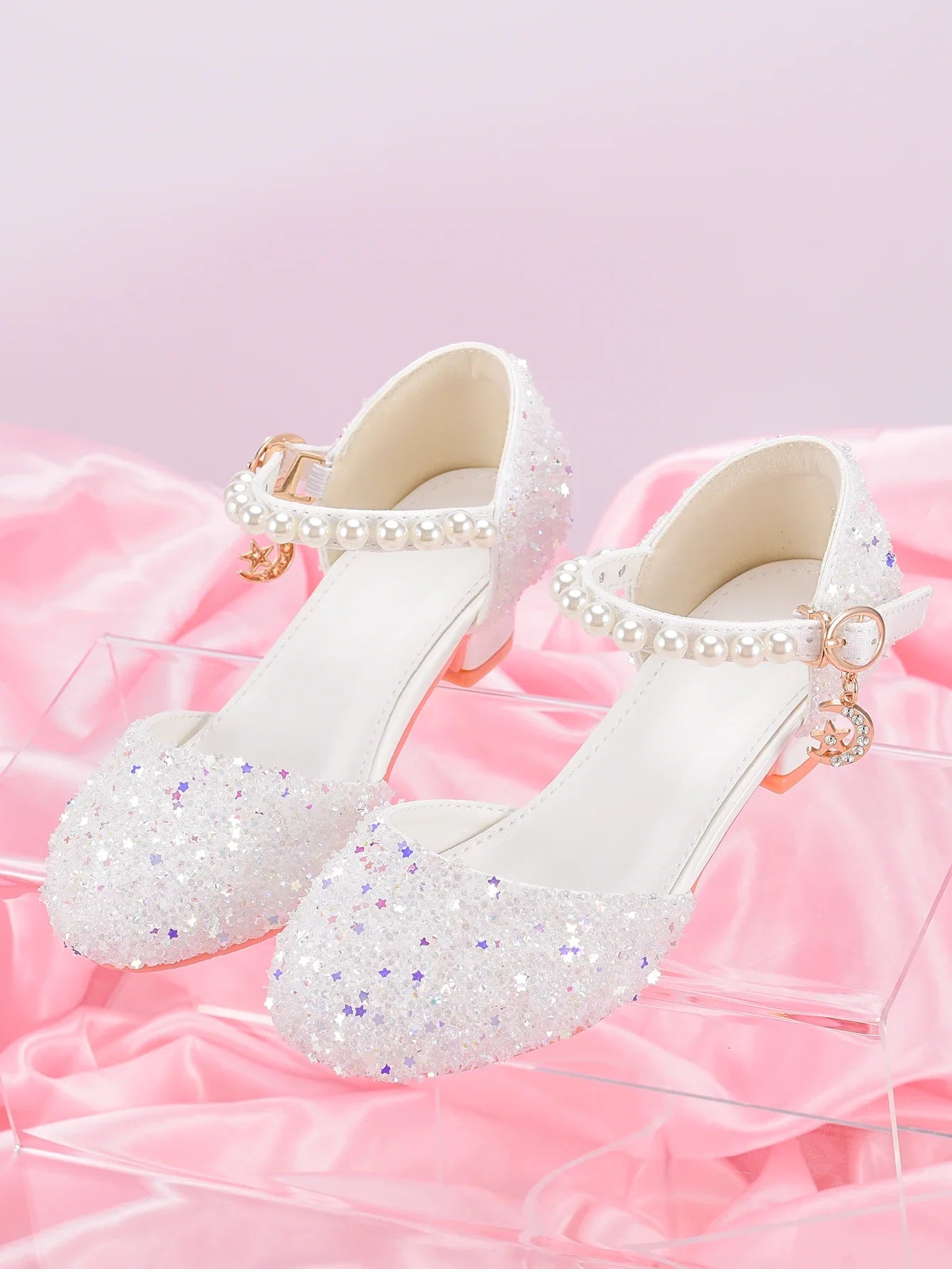 Girls' Princess Style High Heel Shoes With Shiny Star Pendant Decoration, Suitable For Dress And Birthday Party