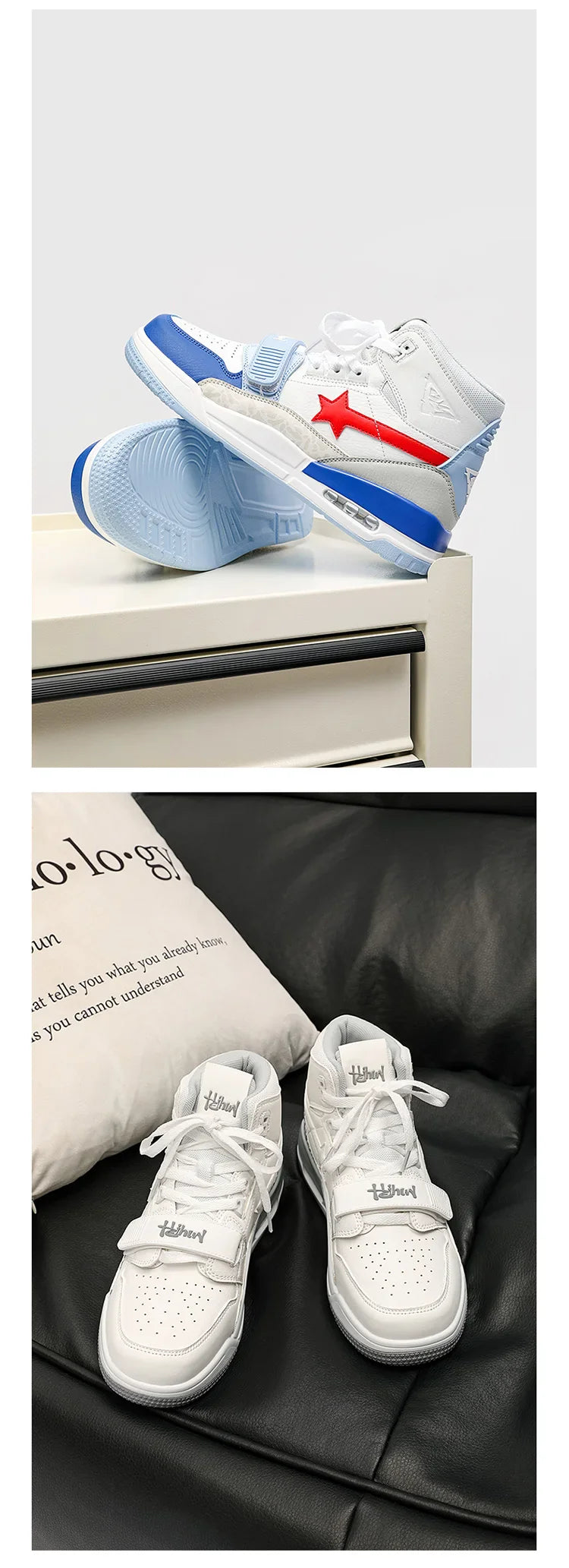 Mens Casual Sneakers High-tops Sneakers Trendy Boys Basketball Sports Tennis Shoes Outdoor Off-road Shoes Couple Sneakers