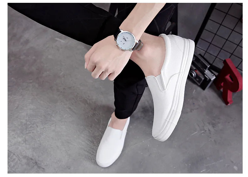 New Shoes for Men Leather Casual Shoes Spring Fashion Concise Flat Shoes 2 Colors Slip-on Loafers   (Available)