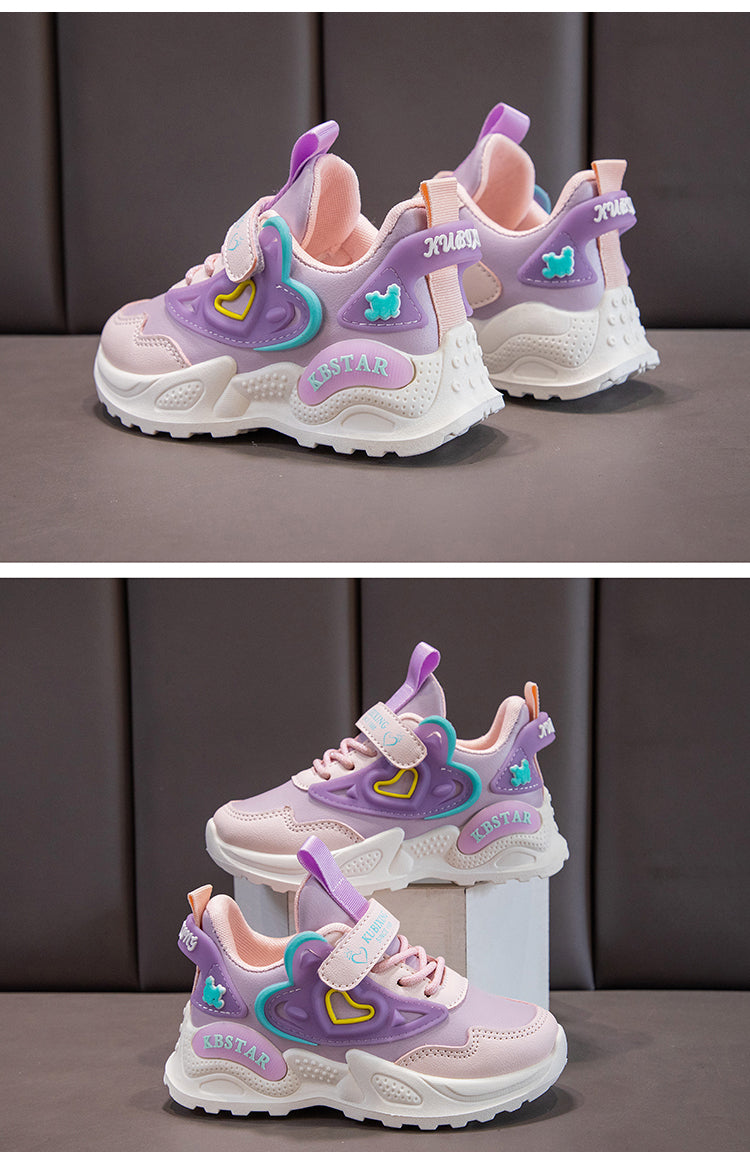 Children's Running Shoes Girls Sneakers Fashion Classic Hot Sale Kids School Casual Sports Shoes Anti-skid Pink with Love Heart