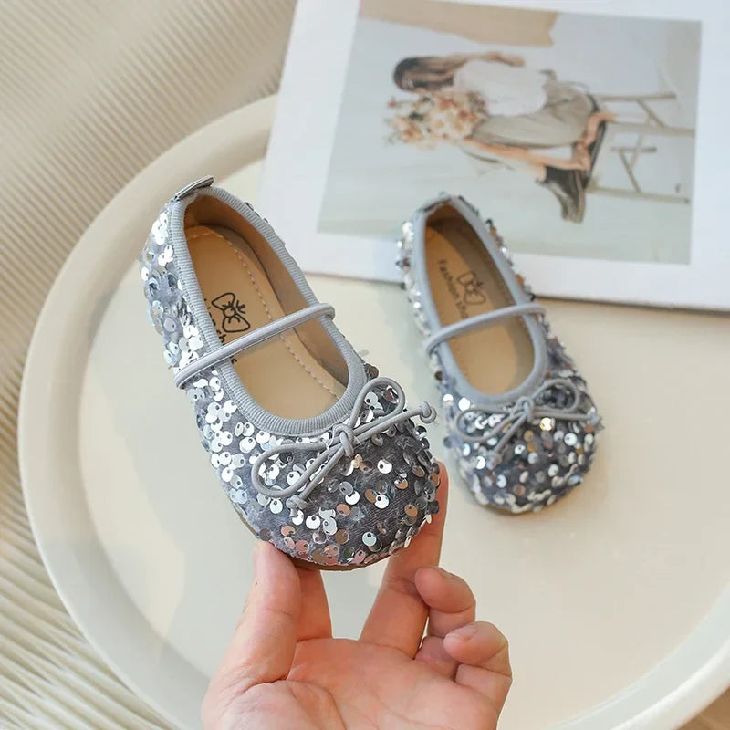Girls' Shoes 2025 Spring New Fashion Little Girl Sequin Princess Shoes Soft Sole Girls' Shallow Mouth Single Shoes Breathable