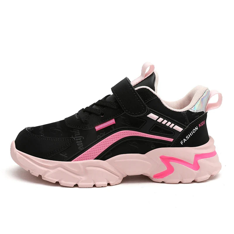 Children's Casual Pink Girls' Leather Shoes, Fashionable Lightweight Running Shoes for Teenagers Aged 7-15, Student Kids' Sports Shoes for Girls