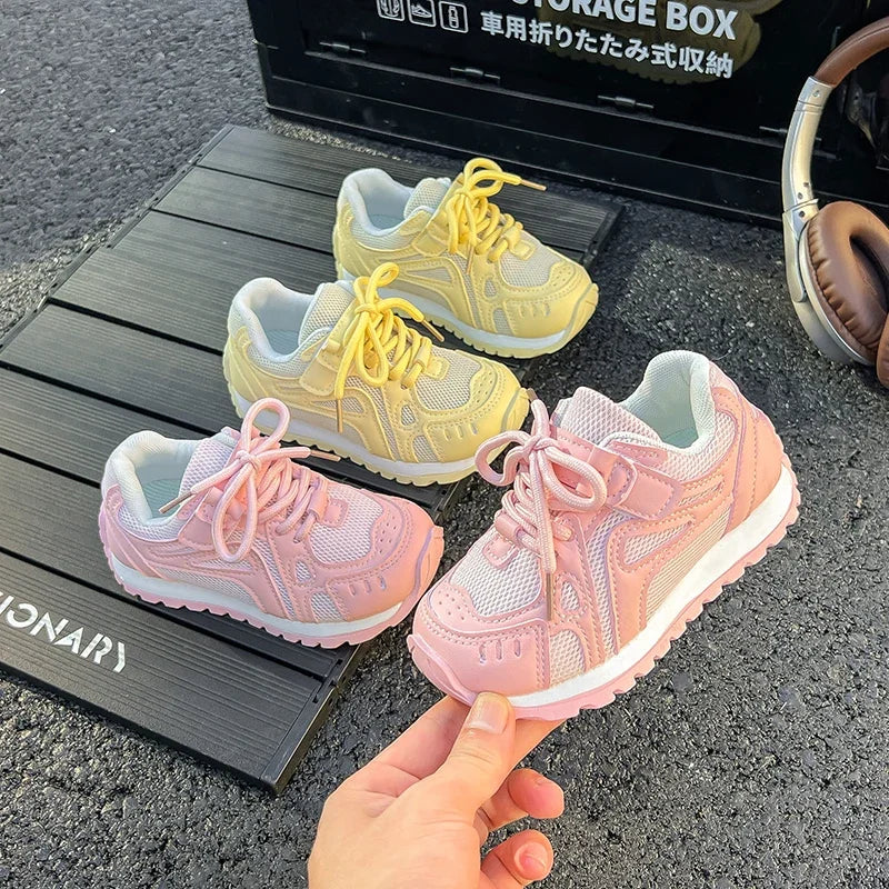 Spring Autumn Girls Sports Shoes Mesh Breathable Candy Color Kids Sneakers Soft Sole Children Casual Running Shoes Non-slip