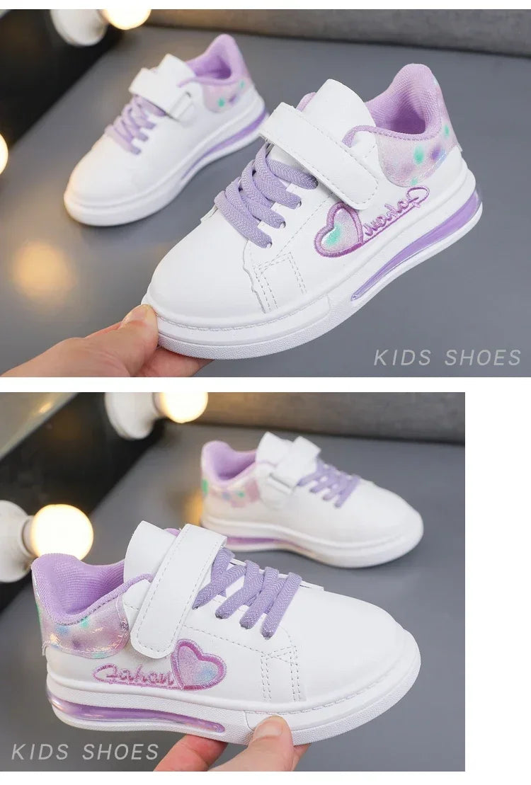 Girls Casual Shoes Kids Skate Shoes White School Sneakers Children's Sports Running Shoes with Heart Love Embroidery Sweet Soft