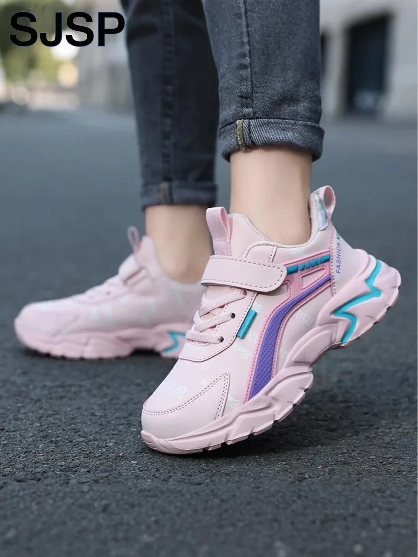 Children's Casual Pink Girls' Leather Shoes, Fashionable Lightweight Running Shoes for Teenagers Aged 7-15, Student Kids' Sports Shoes for Girls