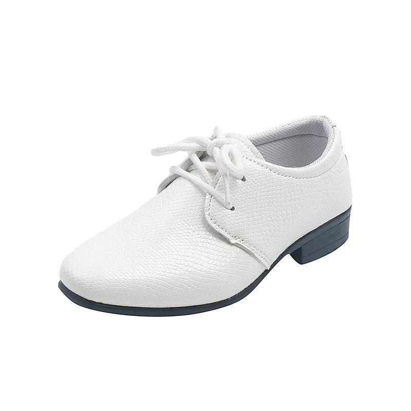 Boy Leather Shoe Black White Versatile Children's Flats for School Performance Causal Fashion Lace-up Kids Formal Uniform Shoes