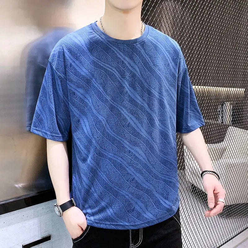 Summer Ice Silk Short-sleeved T-shirt for Men Loose and Breathable Trendy and Stylish Short-sleeved Top
