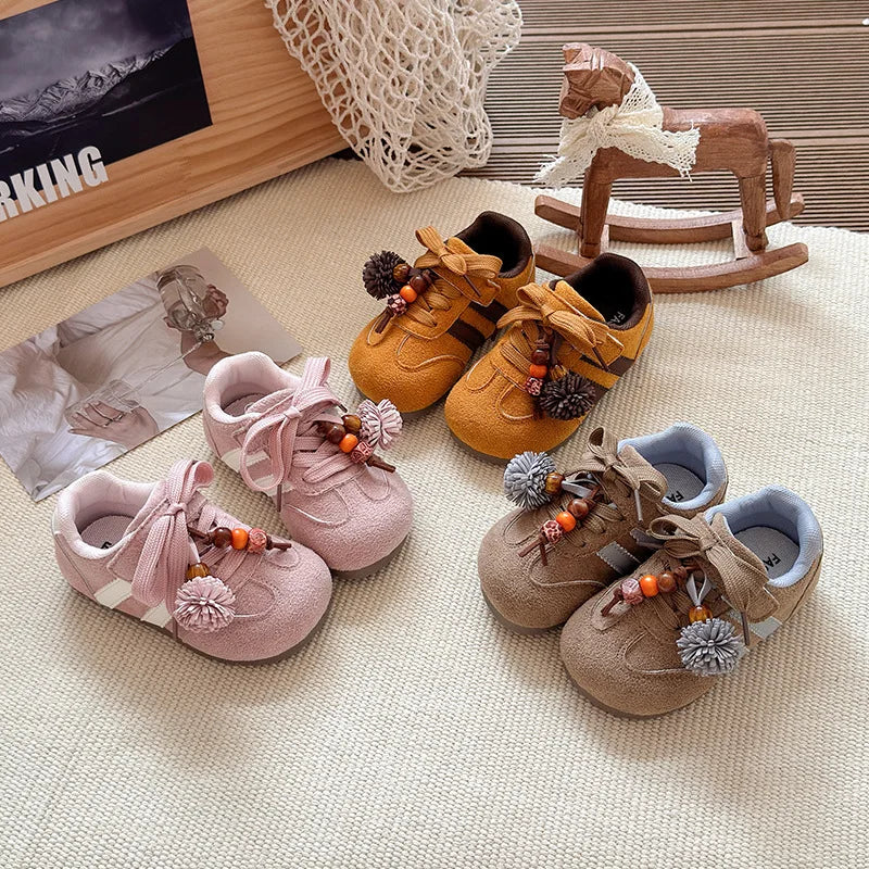 Girls Casual Sneakers 2025 Autumn New Toddler Flat Shoes Flower Children Retro Classic Fashion Non-slip Kids Running Sport Shoes