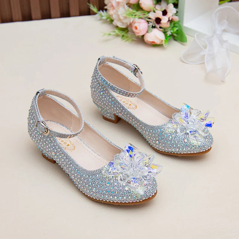 High-heeled Shoes For Girls Spring And Autumn New Little Girl Princess Crystal Shoes Children's Cuhk Shows Soft-soled Shoes