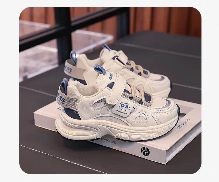 Boys Girls Sports Shoes Non-slip Trendy Students Sneakers Thick Soft Sole 2025 New Fashion Children Running Shoes Hook&loop