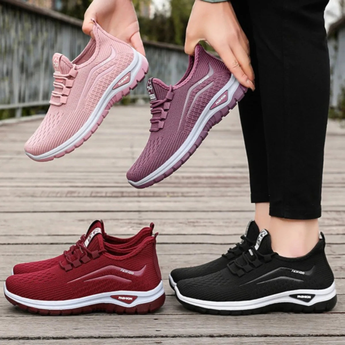 Women's Breathable Lace-Up Sneakers Soft-Soled Comfortable Casual Shoes, Trendy Lightweight Footwear for Daily Wear All Seasons
