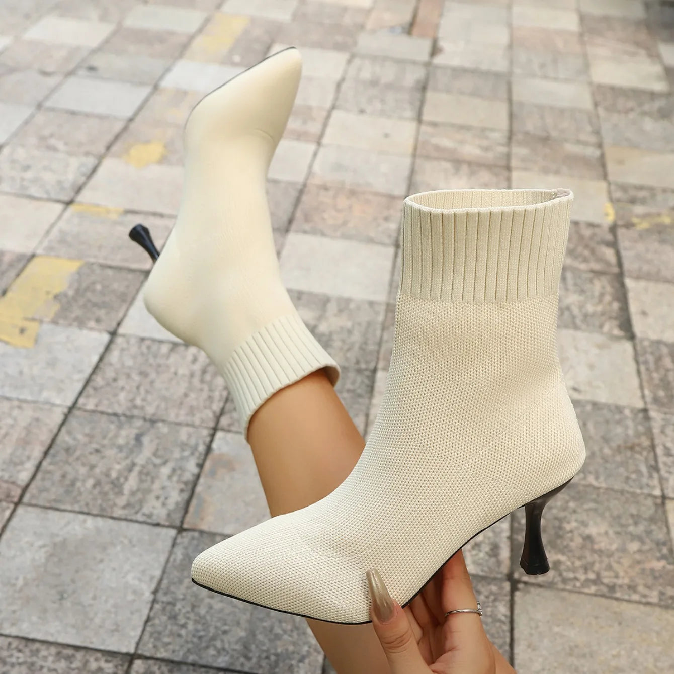Spring Autumn Women Ankle Boots Slip-On Sexy Chelsea Boots Women Luxury Stretch Fabric Women Socks Shoes Pointed Toe High Heels