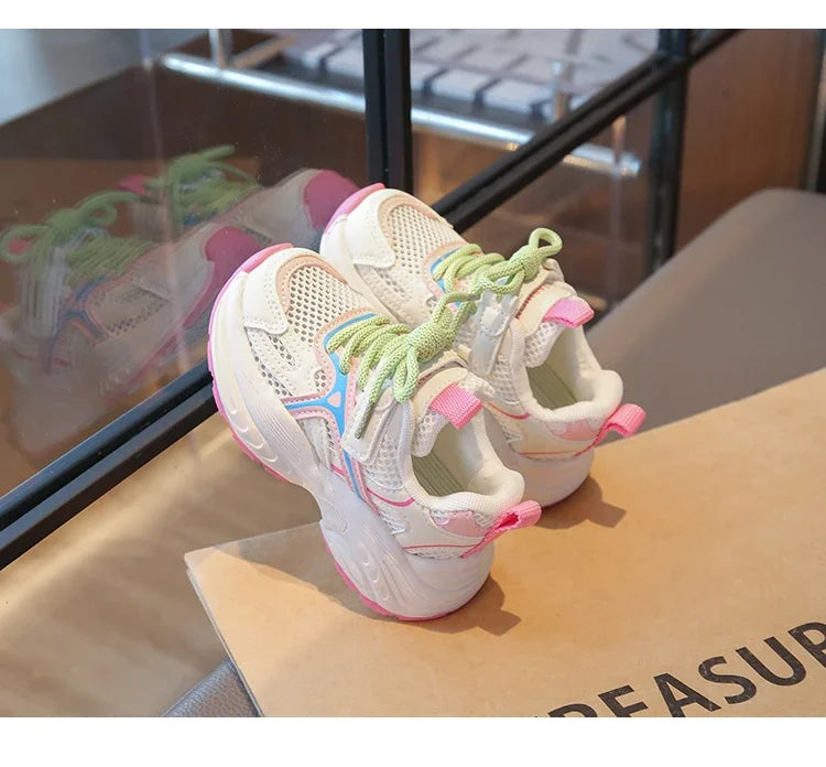 Kids Sneakers Mesh Breathable Girls Running Shoes Non-slip Thick Soft Sole New Children Sports Shoes Mesh Breathable Trendy