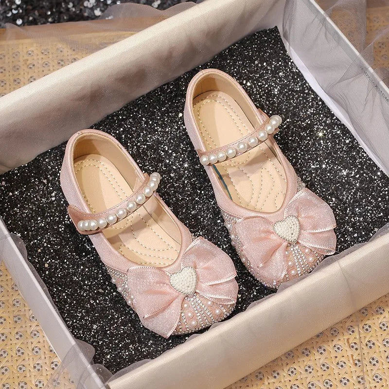 2025 Summer New Girls Princess Shoes Crystal Leather Shoes for Kids Fashion Soft Sole Single Shoes for Spring and Autumn