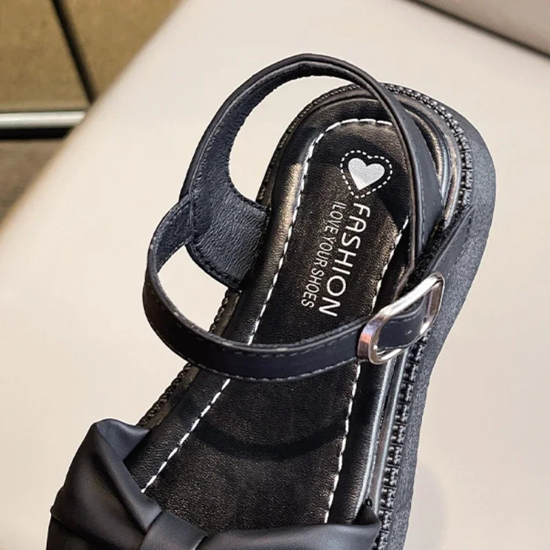 Girls Summer Beach Sandals 2025 New Solid Color Kids Causal Sandals Fashion Sweet Bow School Versatile Children Princess Shoes