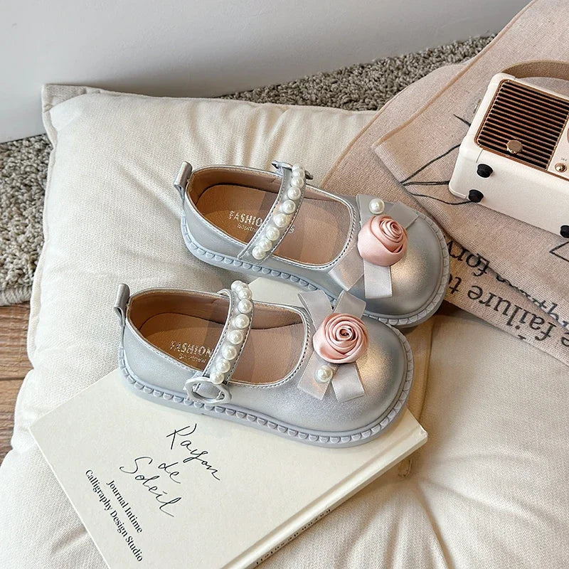 Elegant Girl's Shoes for Wedding Party Chic Flower Kids' Causal Leather Shoes Fashion Sweet Versatile Children Princess Shoes