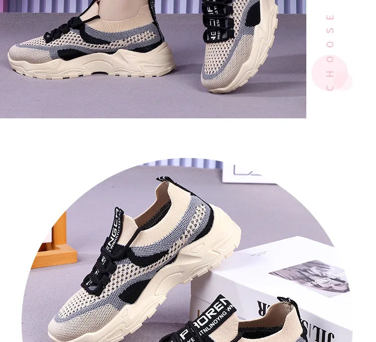 Chunky Sneakers 2025 Women's Casual Shoes Spring And Autumn Air Mesh Breathable Sports Shoes For Women's Soft Sole Running Shoes