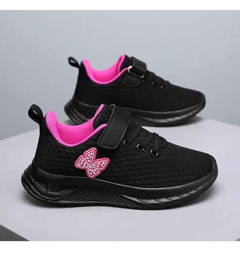 Girls Sports Running Shoes with Velcro Breathable Mesh Casual Sneakers Toddler Girl Lightweight Walking Shoes Non-Slip Sole