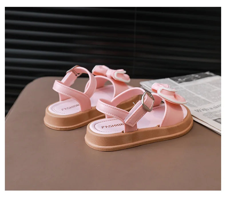 New Fashionable Girls Sandals Summer Bow Princess Sandals 3-14 Years Old Students Outside Wearing Versatile Velcro Sandals