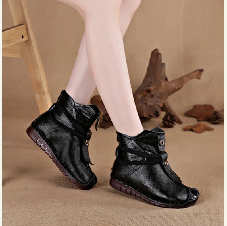 Women's Boots 2025 Autumn and Winter New Flat Soft Soled Short Boots National Style Vintage Womens Shoes Warm and Cotton Shoes