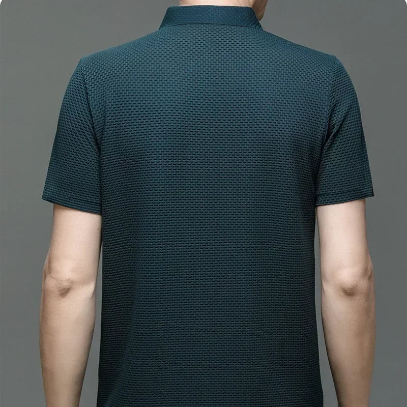 Brand Clothes Summer New Men's Short Sleeve T-shirt Ice Silk Cool and Breathable POLO Shirt Business Casual Sweat-absorbing Top  ( Available )