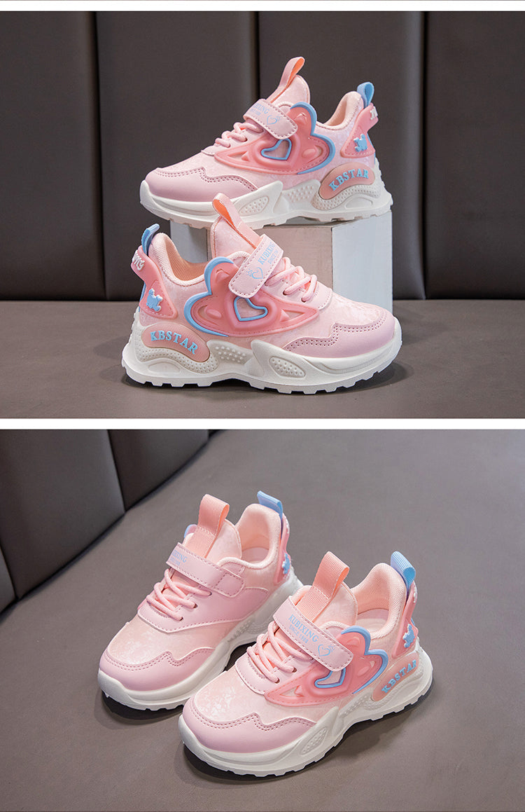 Children's Running Shoes Girls Sneakers Fashion Classic Hot Sale Kids School Casual Sports Shoes Anti-skid Pink with Love Heart