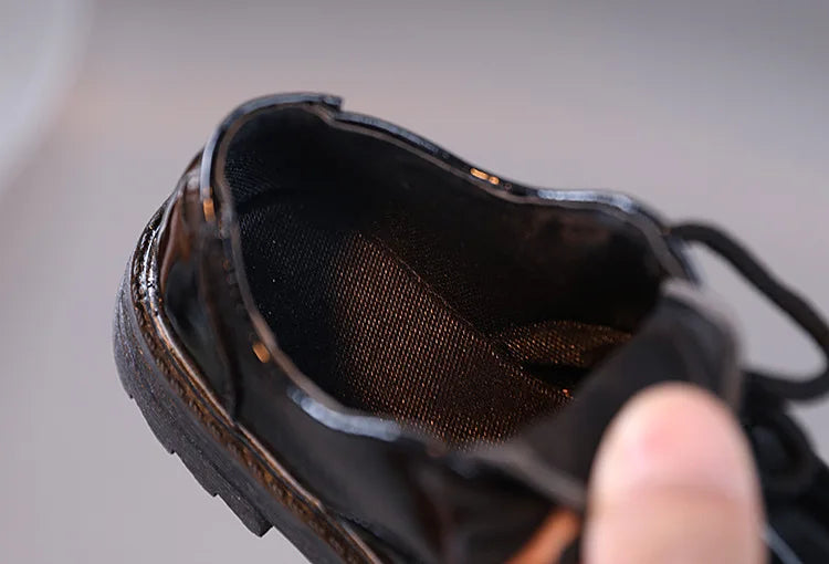 Boys Performance Leather Shoes Spring and Autumn New 2023 Britain Style All-match Black Children's Fashion Black Lace-up Simple