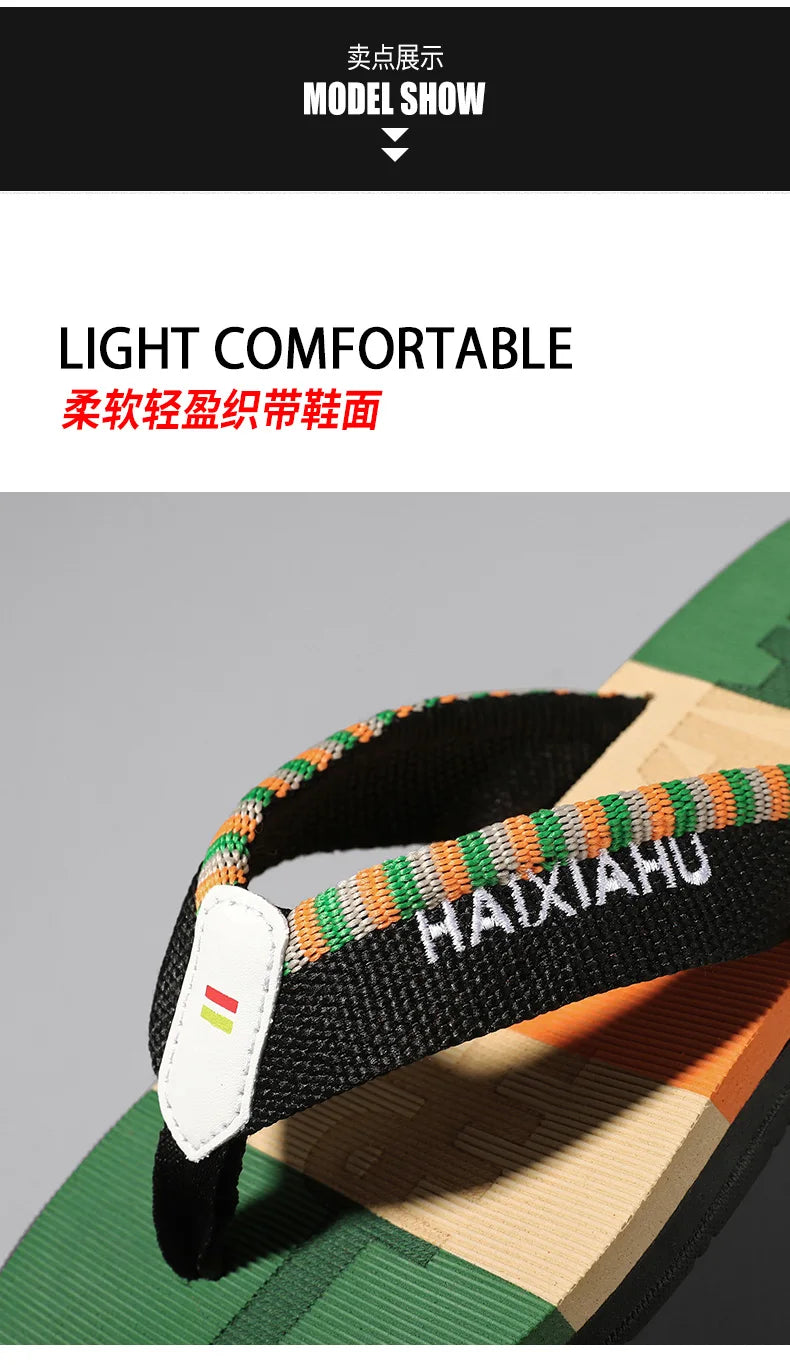 Men Slides Cloth Tape Woven Color Matching Stripe Wear-resistant Slippers Size 39-45  (Available)
