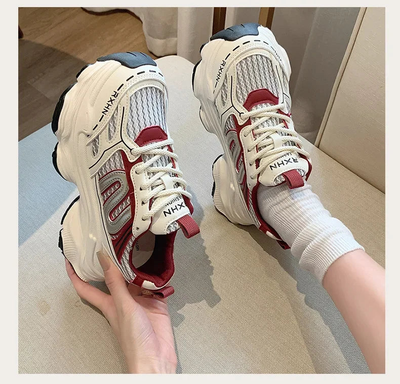 Women Sneakers Autumn Fashion Breathable Casual Shoes Women Mesh Lace Up Comfort Platform Vulcanize Shoes Zapatillas De Mujer