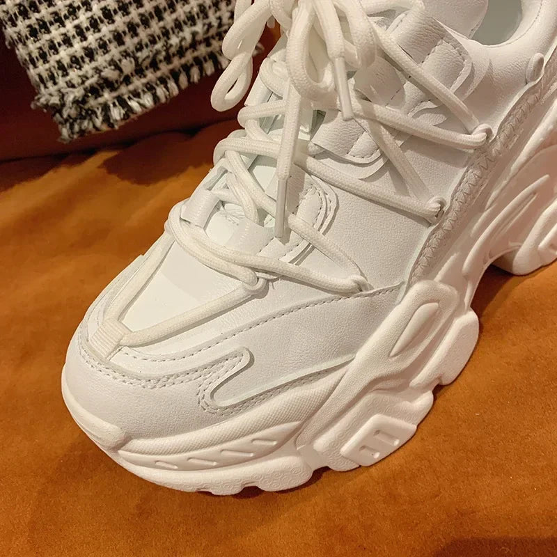Platform Sneakers for Women Fashion White Lace Up Running Shoes Casual Comfortable Round Toe Chunky Sport Shoes Zapatos De Mujer