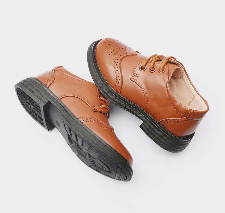 Boys Hollow Out Shoes Leather for Kids Party Wedding Dance Shoes Dress School Toddler Fashion Children Shoe Flat Black Brown