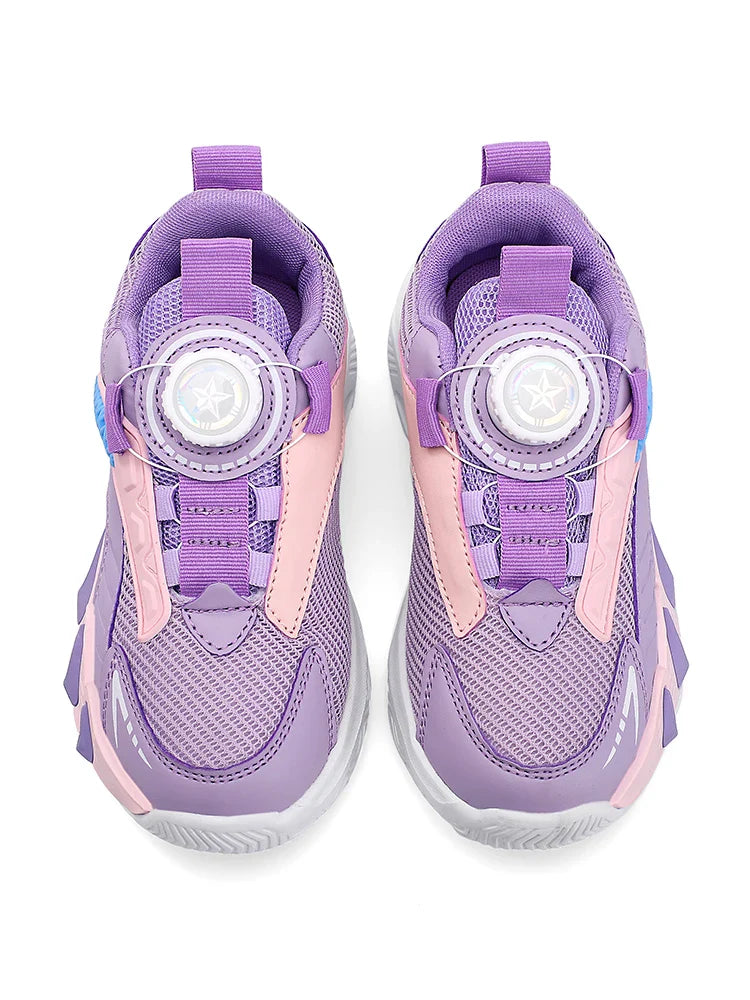 Boys' New Trendy Color-Blocked Mesh Sneakers with Knob Buckle, Dad Shoe Style Breathable Children's Shoes, Spring and Autumn Campus Outdoor Non-Slip Running Shoes, Casual Sports Trendy Shoes